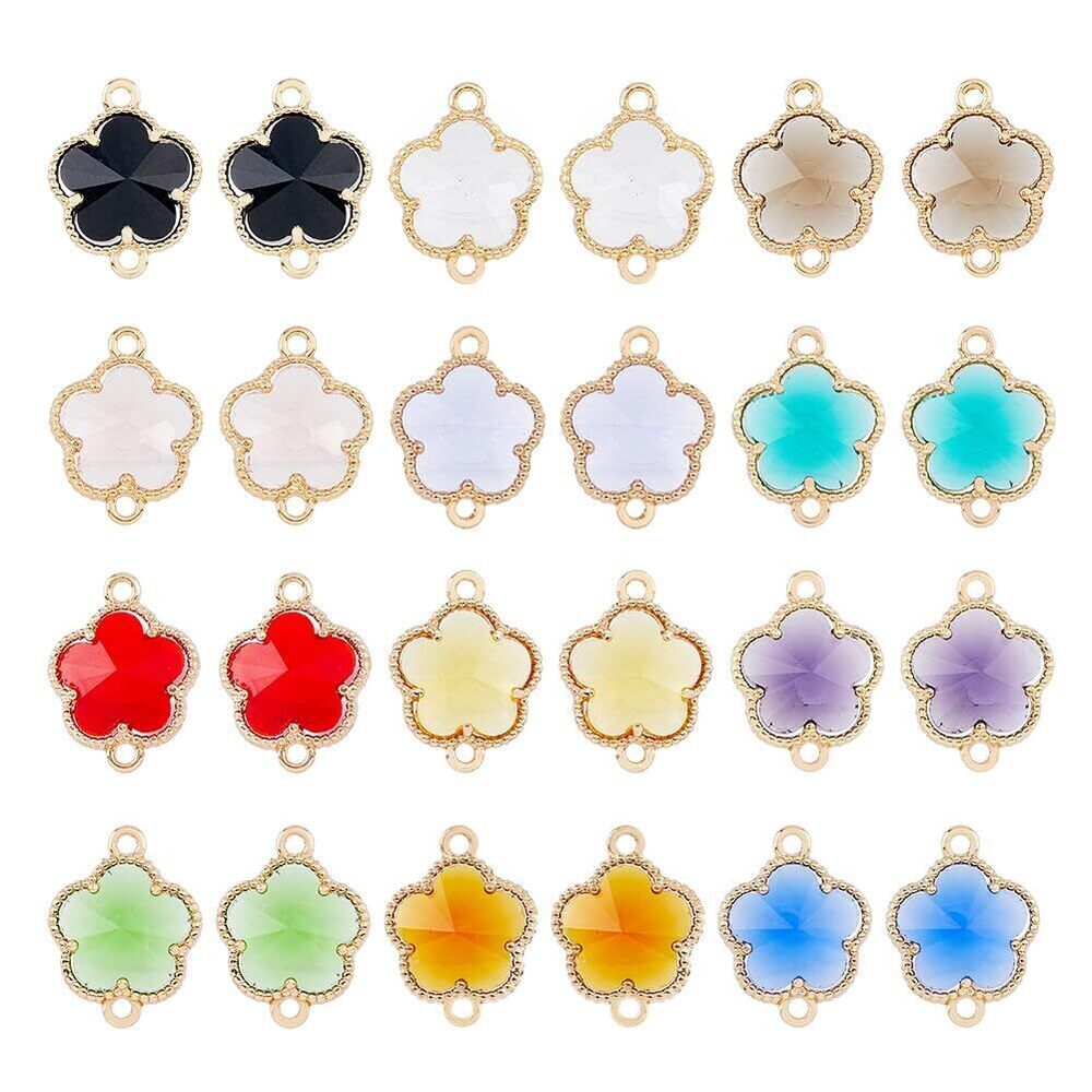 5550 24Pcs Glass Flower Charms Faceted Crystal Flower Links 2-Holes